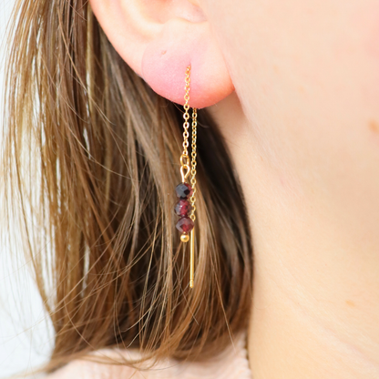 Threader earrings garnet gold