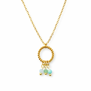 Ketting van goldplated stainless steel met aquamarijn, aventurijn en amazoniet