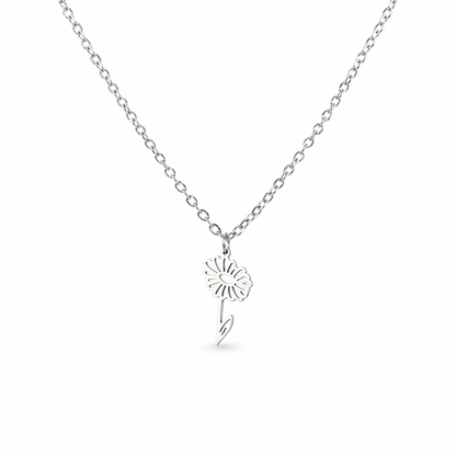 Geboortebloem ketting zilver