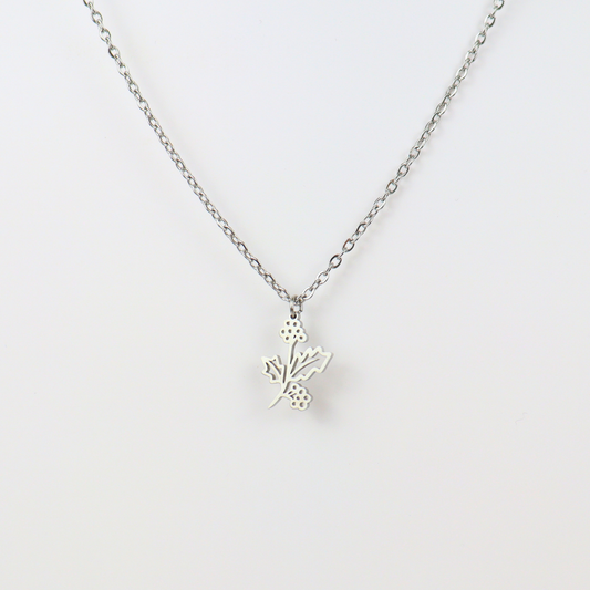 Birth flower necklace December silver