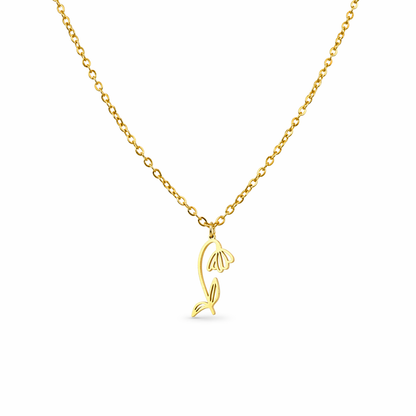 Ketting van goldplated stainless steel met geboortebloem van januari: het sneeuwklokje