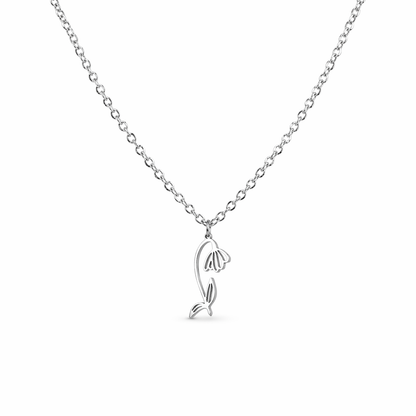 Ketting gemaakt van stainless steel met geboortebloem van januari: het sneeuwklokje