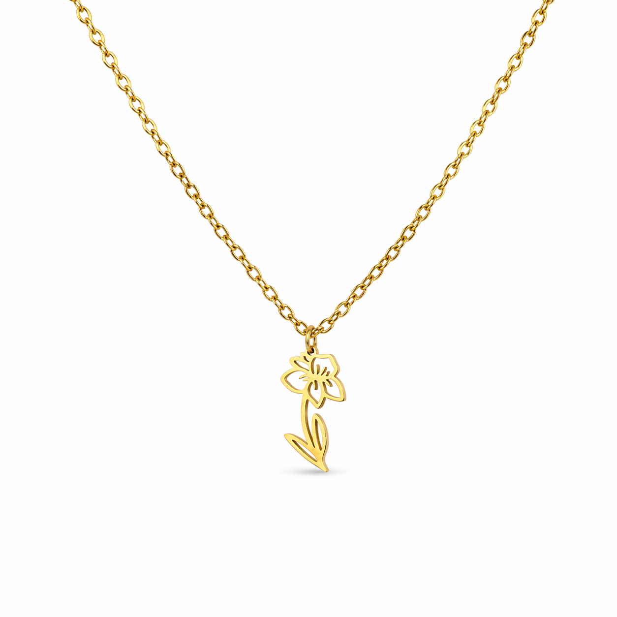 Necklace birth flower march gold