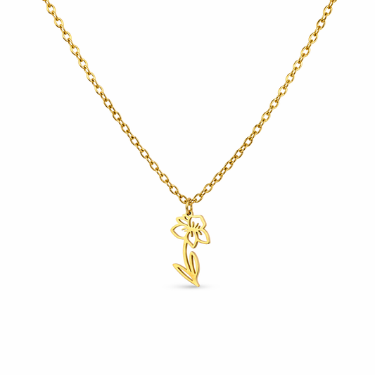 Necklace birth flower march gold