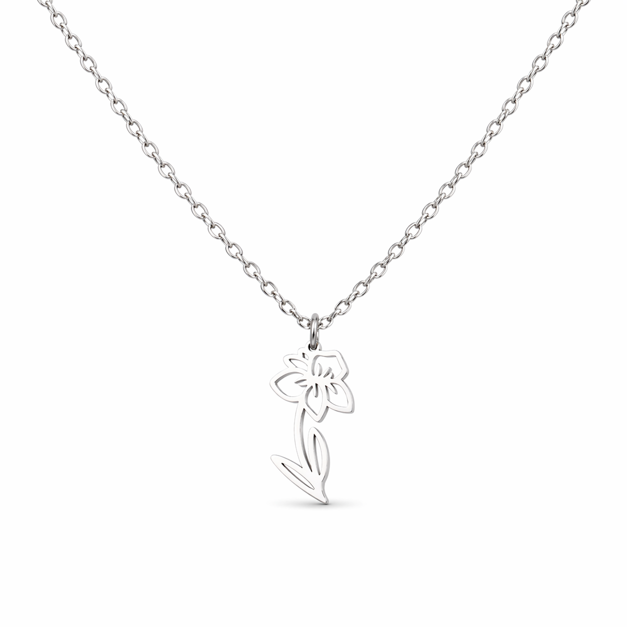 Birth flower necklace March silver