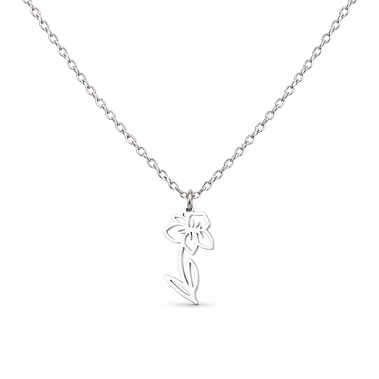 Birth flower necklace March silver
