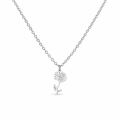 Geboortebloem ketting zilver
