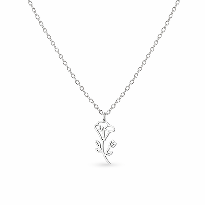 Geboortebloem ketting zilver
