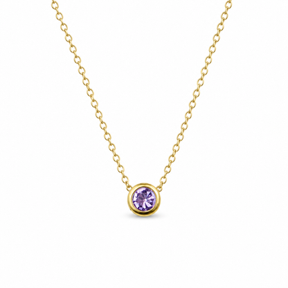 Ketting van goldplated stainless steel met geboortesteen van februari: lichte amethist