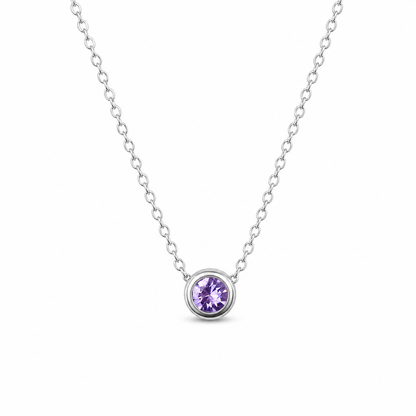 Ketting gemaakt van stainless steel met geboortesteen van februari: lichte amethist