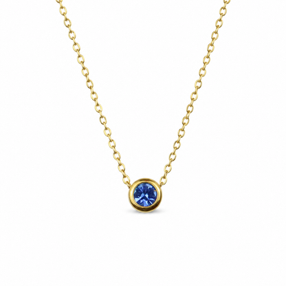 Ketting van goldplated stainless steel met geboortesteen van maart: aquamarijn