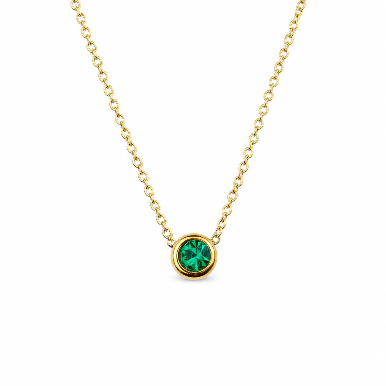 May Birthstone Necklace Gold