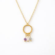 Ketting van goldplated stainless steel met labradoriet, amethist en rozenkwarts