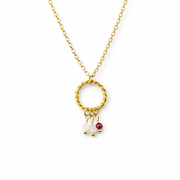 Ketting van goldplated stainless steel met rozenkwarts, maansteen en granaat