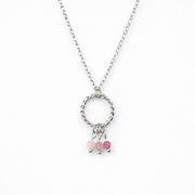 Ketting gemaakt van stainless steel met rozenkwarts, aardbeienkwarts en toermalijn