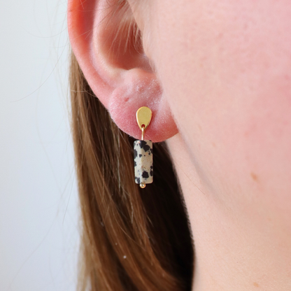 Dalmatian Jasper Earrings Gold