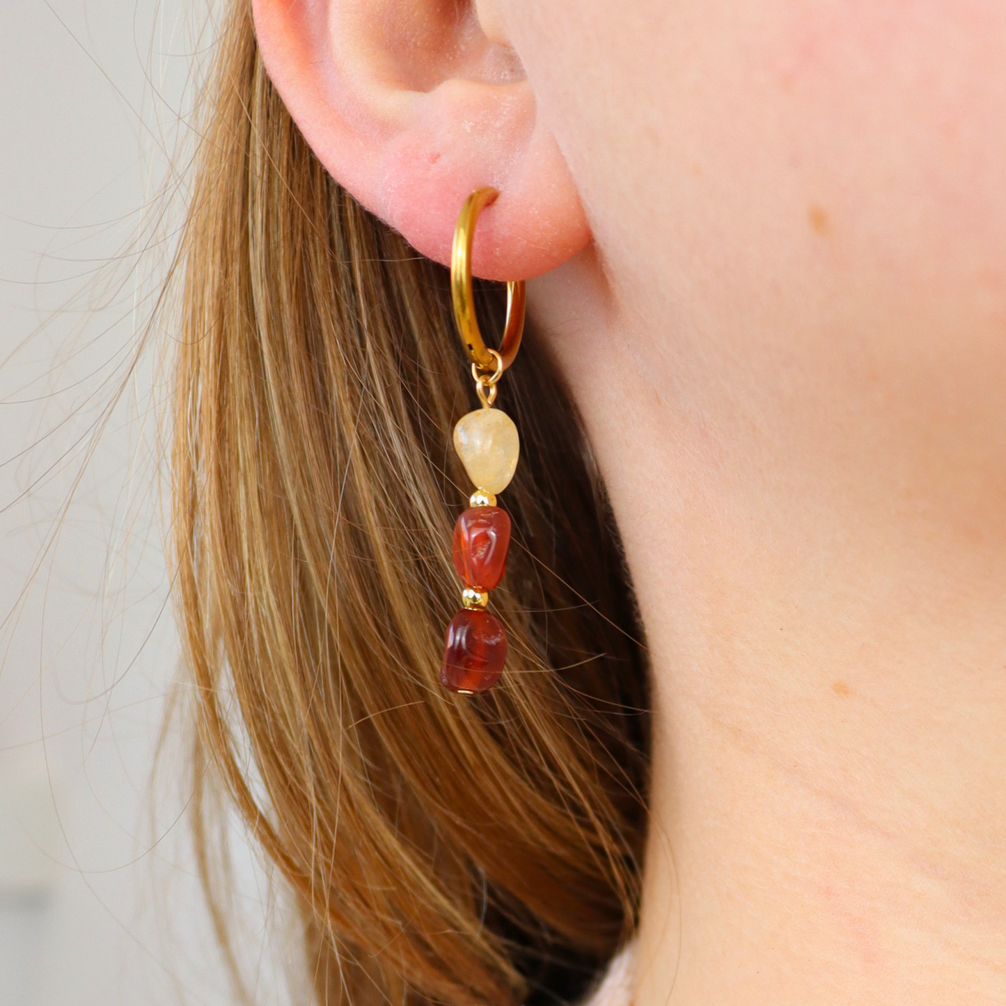 Garnet, carnelian and citrine gold earrings
