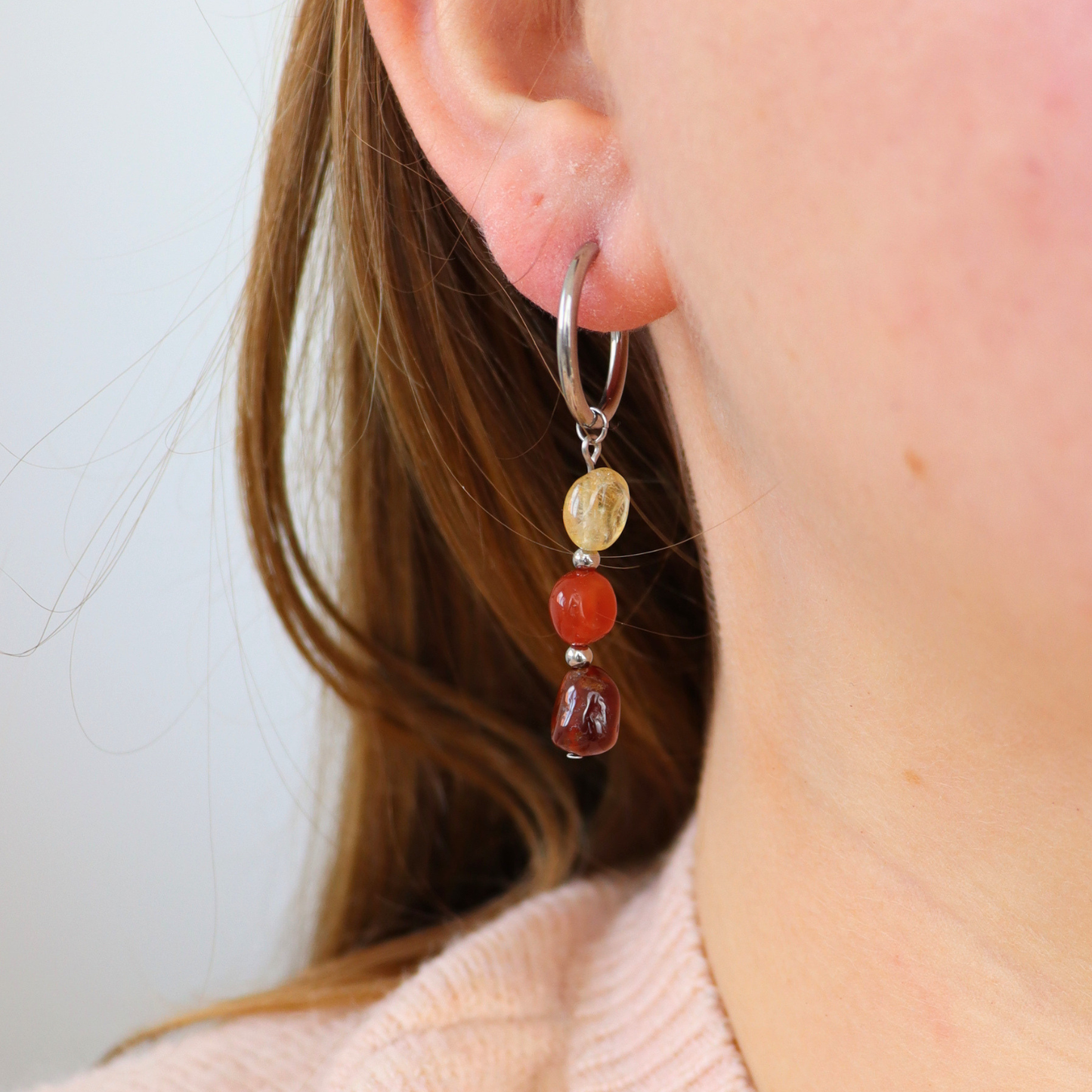 Oorbellen granaat, carneool en citrien zilver