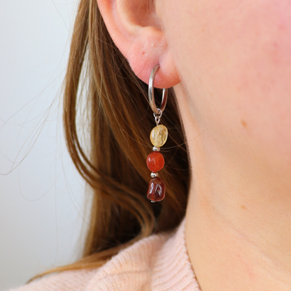 Oorbellen granaat, carneool en citrien zilver