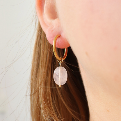 Rose quartz gold earrings