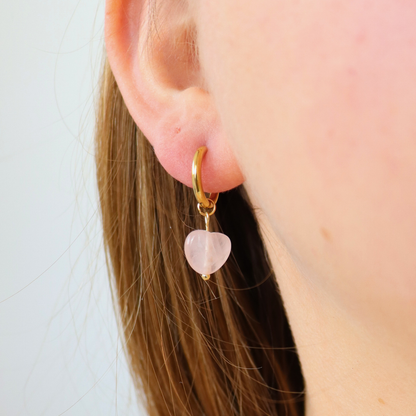 Rose quartz gold earrings