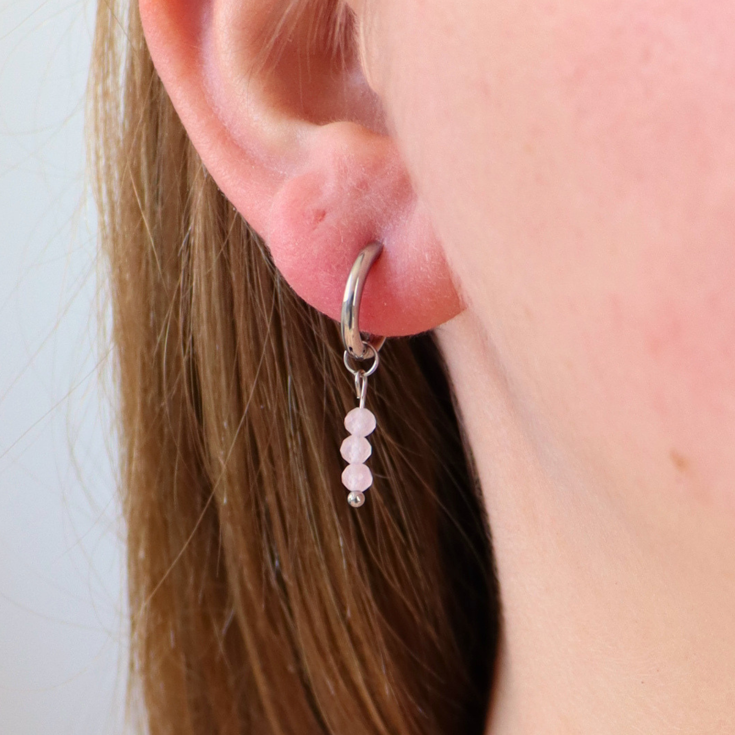 Oorbellen rozenkwarts zilver