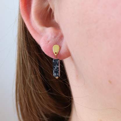 Gold snowflake obsidian earrings
