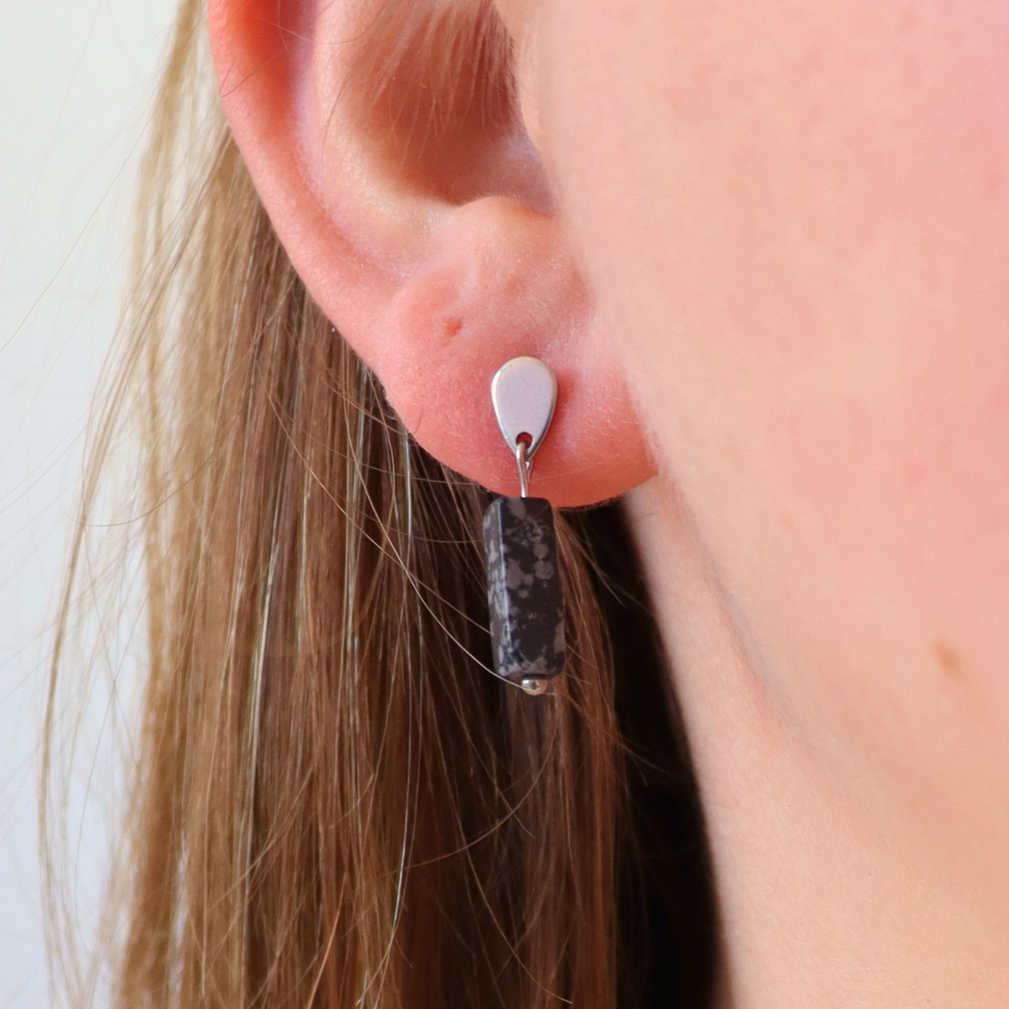Oorbellen sneeuwvlok obsidiaan zilver