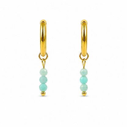 Oorbellen van goldplated stainless steel met facetgeslepen amazoniet