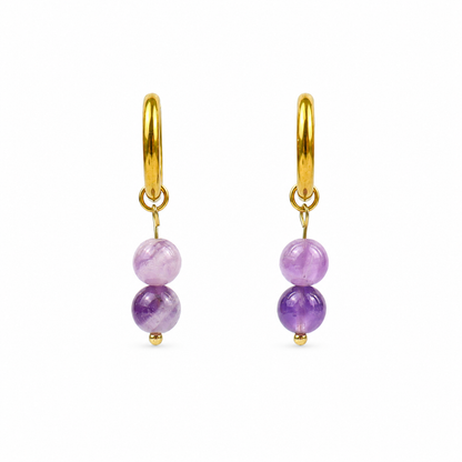 Oorbellen van goldplated stainless steel met ronde amethist kralen