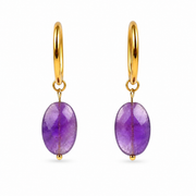 Oorbellen van goldplated stainless steel met facetgeslepen ovalen amethist hanger