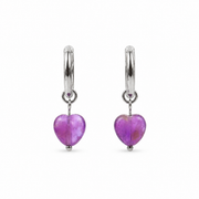 Oorbellen gemaakt van stainless steel met hartvormige amethist hanger
