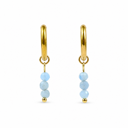 Oorbellen van goldplated stainless steel met facetgeslepen aquamarijn