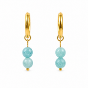 Oorbellen van goldplated stainless steel met ronde aquamarijn kralen