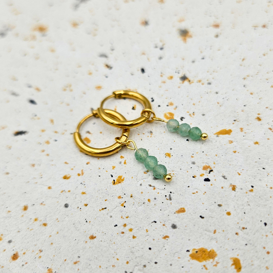 Oorbellen van goldplated stainless steel met facetgeslepen aventurijn