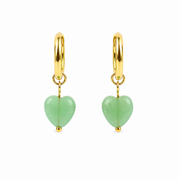 Oorbellen van goldplated stainless steel met hartvormige aventurijn hanger