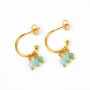 Oorbellen van goldplated stainless steel met facetgeslepen amazoniet, aquamarijn en aventurijn