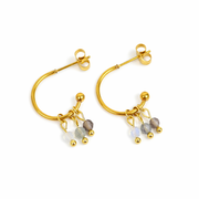 Oorbellen van goldplated stainless steel met facetgeslepen opaliet, labradoriet en rookkwarts