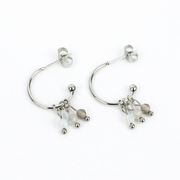 Oorbellen gemaakt van stainless steel met facetgeslepen opaliet, labradoriet en rookkwarts