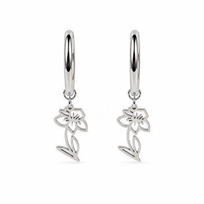Oorbellen gemaakt van stainless steel met geboortebloem van maart: de narcis
