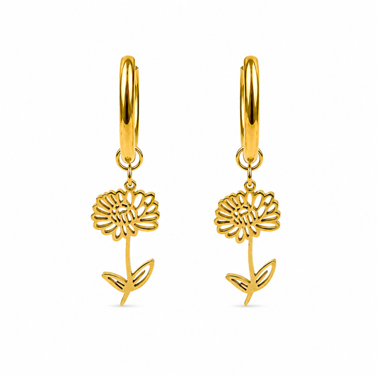 Birth flower earrings November gold