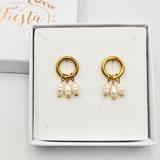 Oorbellen van goldplated stainless steel met kleine zoetwaterparels