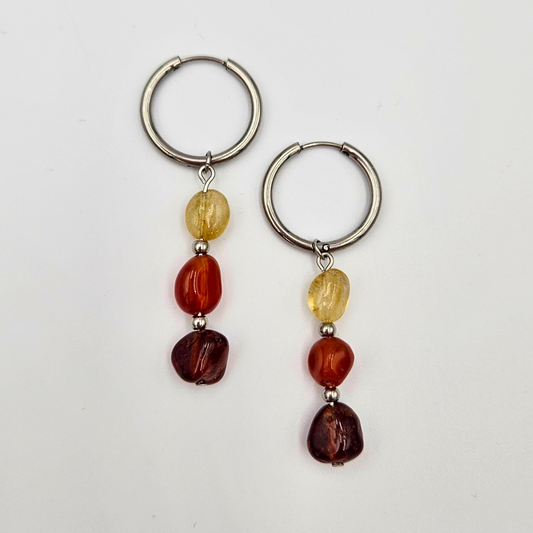 Oorbellen granaat, carneool en citrien zilver
