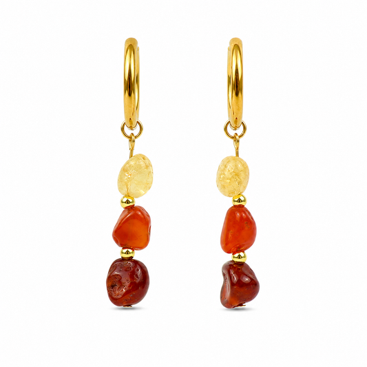 Garnet, carnelian and citrine gold earrings