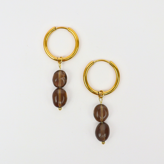 Smoky quartz gold earrings