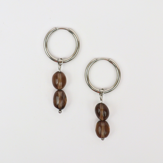 Silver smoky quartz earrings