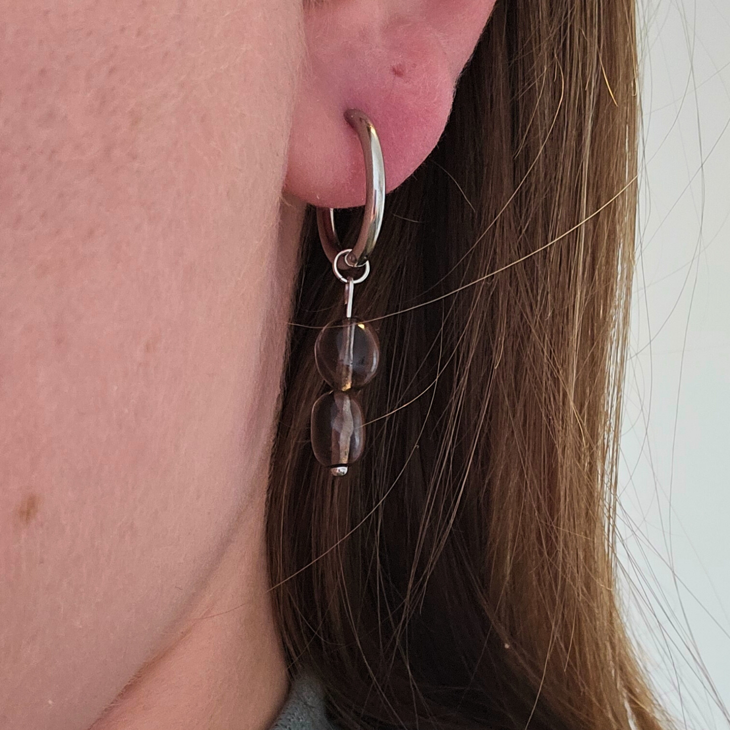 Oorbellen rookkwarts zilver