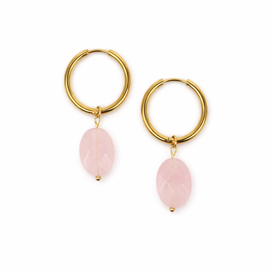 Rose quartz gold earrings