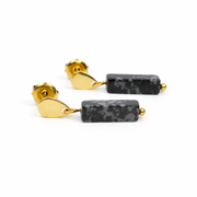 Gold snowflake obsidian earrings