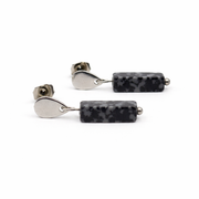 Silver snowflake obsidian earrings